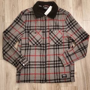 WESC Sweden Unisex Shirt Jacket, Sherpa Collar, Asphalt/ Mn's L/ Wm's XL, NWT